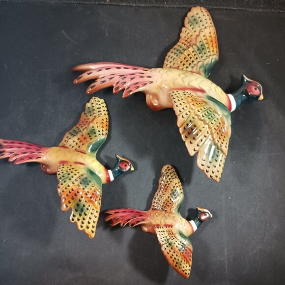 Set of 3 Vintage Flying Ceramic Pheasant Bird Wall Decor - Picture 14 of 14
